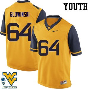 Youth West Virginia Mountaineers NCAA #64 Mark Glowinski Gold Authentic Nike Stitched College Football Jersey QK15W75QU